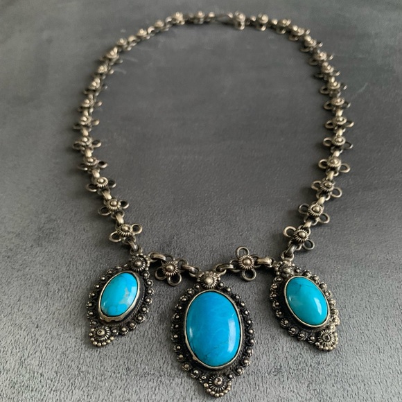 Vintage Rare Egyptian Silver and Turquoise Necklace - Picture 3 of 8